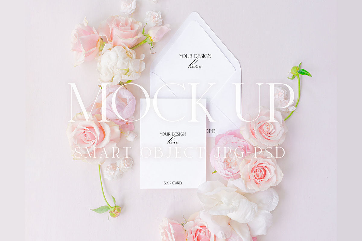 Greeting card mockup, mockup flatlay photography {Posy 01}