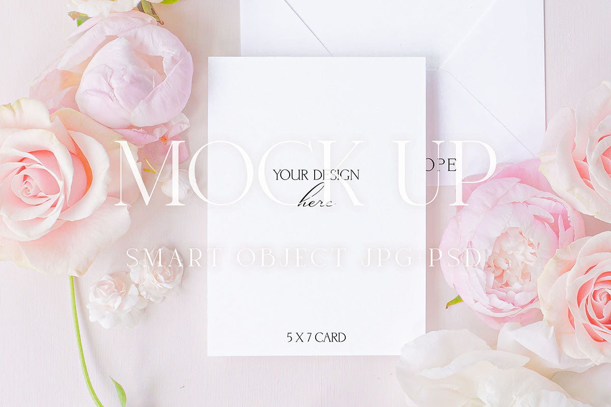 Greeting card mockup, mockup flatlay photography {Posy 01}