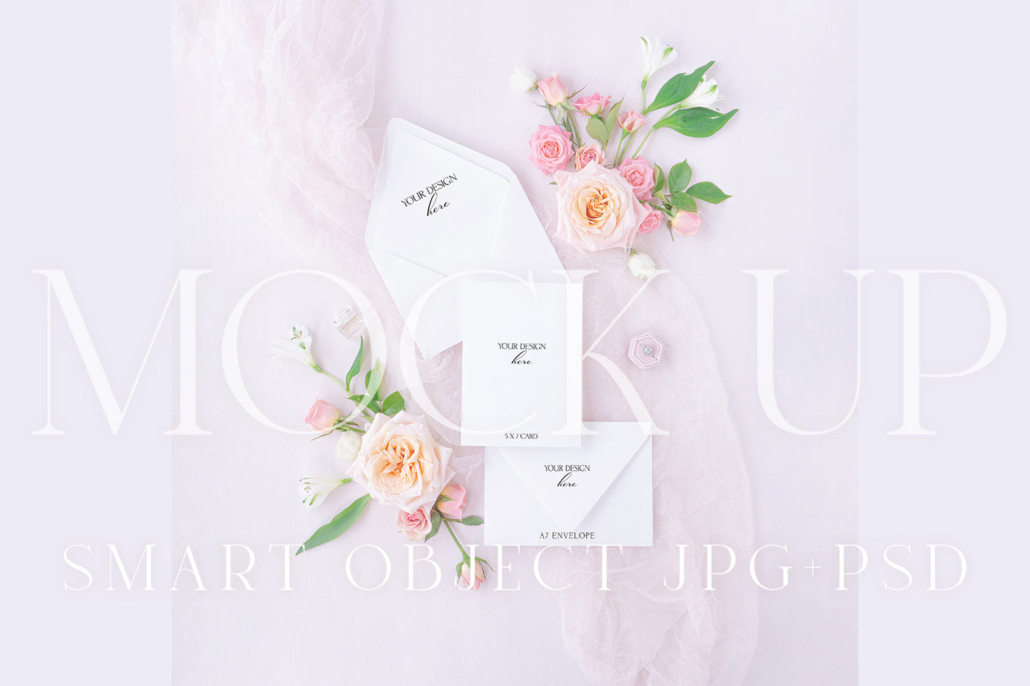 Invitation suite mock up, floral stationery mock up with pink and ivory roses {Tenderness 14}