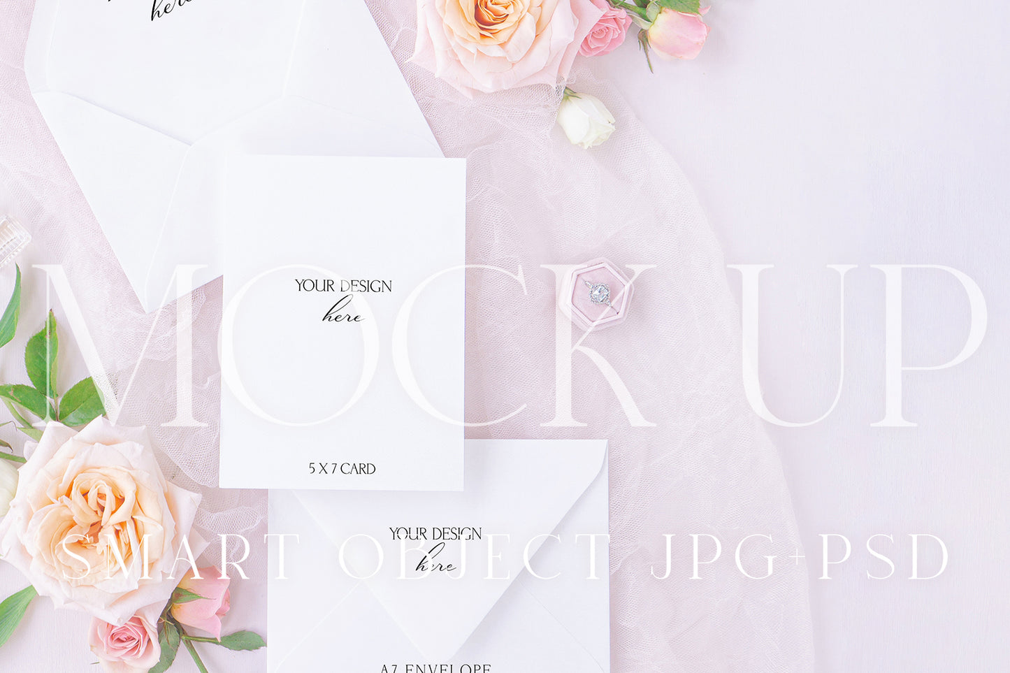 Invitation suite mock up, floral stationery mock up with pink and ivory roses {Tenderness 14}