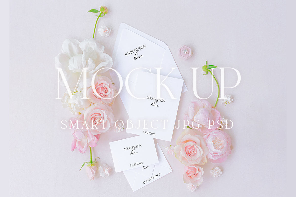 Greeting card mockup, mockup flatlay photography {Posy 08}