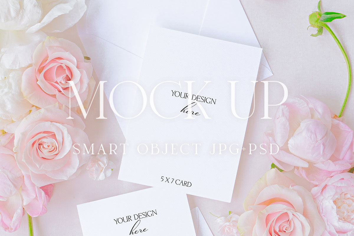 Greeting card mockup, mockup flatlay photography {Posy 08}